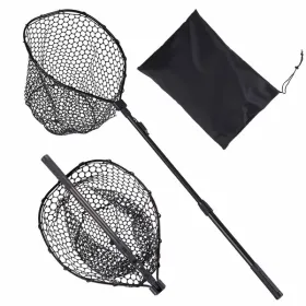 Fishing Net, Foldable Landing Nets with Telescopic Handle, Portable Lightweight and Stronger 6063 Aluminum Fish Gear, Soft Silicone Fish-Friendly