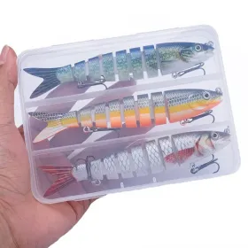 3pcs 8 Segment Fishing Lure Multi Jointed Artificial Bait Slow Sinking Bionic Fishing Bait Ice Fishing Gear (Color: 390 (3pcs With Box ))