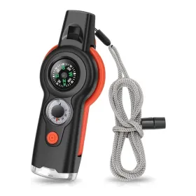 7-in-1 Multifunctional Outdoor Emergency Survival Whistle With Lanyard For Kayaking; Boating; Hiking; Camping; Climbing; Hunting; Fishing; Rescue (Color: Orange)