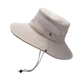 Bucket Hat Summer Men Women Fishing Boonie Hats UV Protection Long Large Wide Brim Hiking Sun Hat Outdoor Cap (Color: Beige)