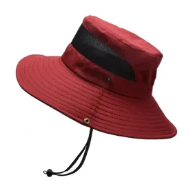 Bucket Hat Summer Men Women Fishing Boonie Hats UV Protection Long Large Wide Brim Hiking Sun Hat Outdoor Cap (Color: Wine Red)