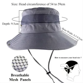 Bucket Hat Summer Men Women Fishing Boonie Hats UV Protection Long Large Wide Brim Hiking Sun Hat Outdoor Cap (Color: Gray)