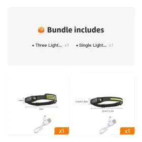 Built-in Battery Sensor Headlamp COB LED USB Rechargeable Headlamp With 5 Lighting Modes (Quantity: Three Light Strips+Single Light Strip)