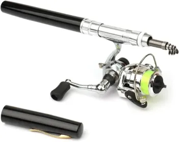 Fishing Rod Reel Combo Mini Pen Fishing Pole Kit Telescopic Fishing Rod Spinning Reel Combo Kit (size: Black  1.0 m)