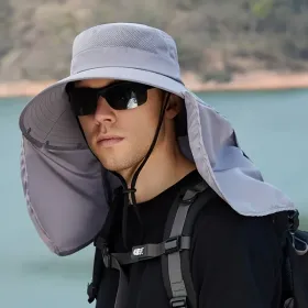 Foldable Windproof Fishing Hat & Camping Hat For Outdoor Hiking And Hunting (Color: Light Grey)