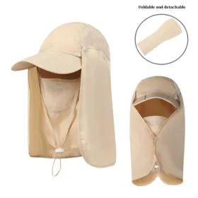 VisBeaut Sun Hat; Fishing Cap; Baseball Cap; Neck Cover With Face Mask For Outdoor Sports (Color: Khaki)