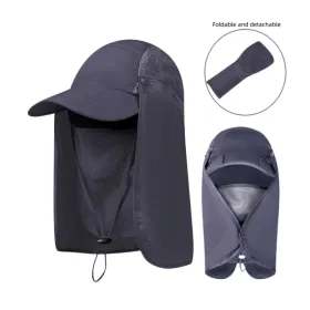 VisBeaut Sun Hat; Fishing Cap; Baseball Cap; Neck Cover With Face Mask For Outdoor Sports (Color: Light Grey)