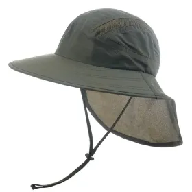 Wide Brim Sun Screen Hat With Neck Flap; Adjustable Waterproof Quick-drying Outdoor Hiking Fishing Cap For Men Women (Color: Army Green)