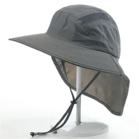 Wide Brim Sun Screen Hat With Neck Flap; Adjustable Waterproof Quick-drying Outdoor Hiking Fishing Cap For Men Women (Color: Dark Gray)