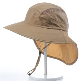 Wide Brim Sun Screen Hat With Neck Flap; Adjustable Waterproof Quick-drying Outdoor Hiking Fishing Cap For Men Women (Color: Khaki)